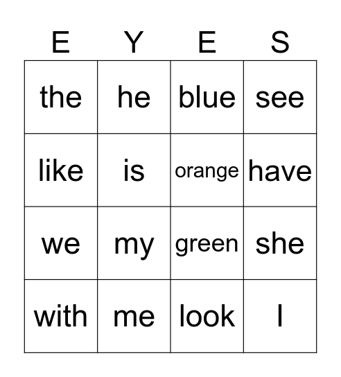 Sight Word BINGO Card