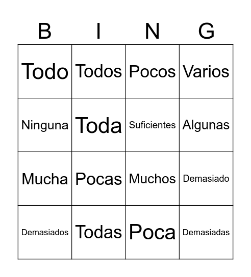 Cuantificadores Bingo Card