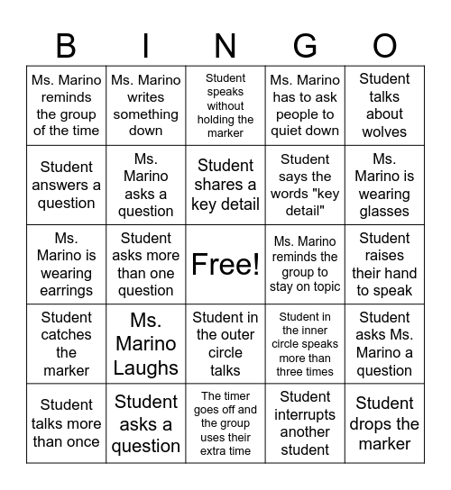 Socratic Seminar Bingo! Bingo Card