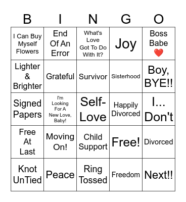 Divorce Bingo Card
