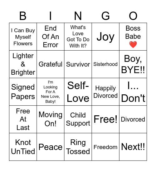 Divorce Bingo Card