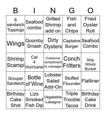 Inside Servers and Bartender  Bingo Card