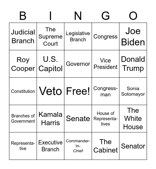 Government Bingo Card