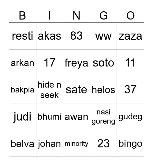 Untitled Bingo Card