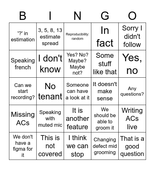 Refinement BS Bingo Card