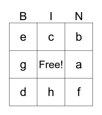 Alphabet 1 Bingo Card