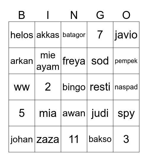 Untitled Bingo Card