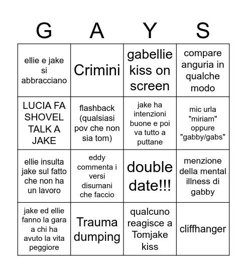 Tomjake ep. 2 Bingo Card