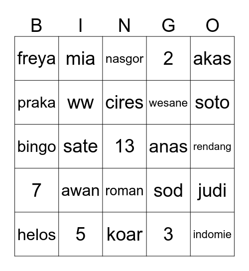 Roman Bingo Card