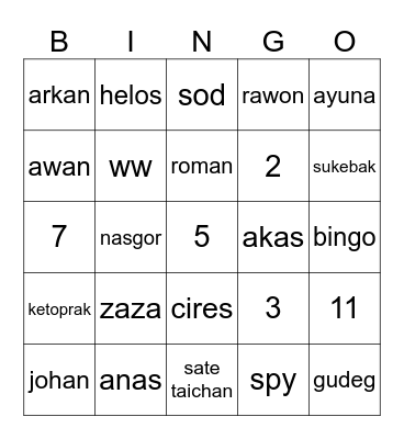 Untitled Bingo Card