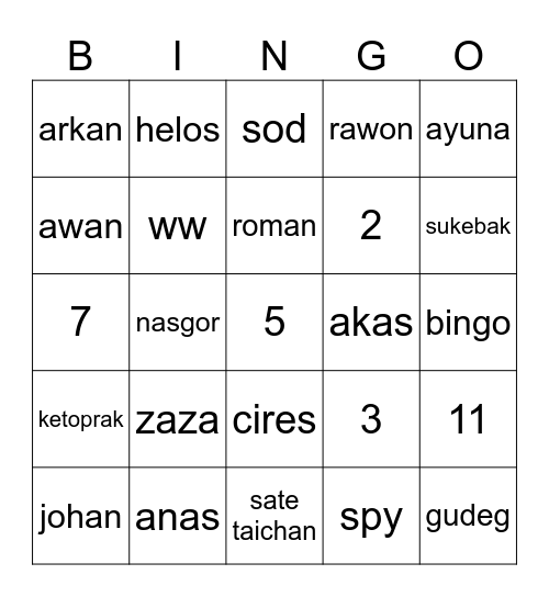 Untitled Bingo Card