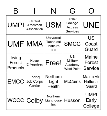 Career Fair Bingo Card