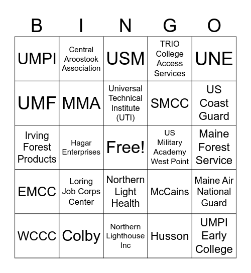 Career Fair Bingo Card