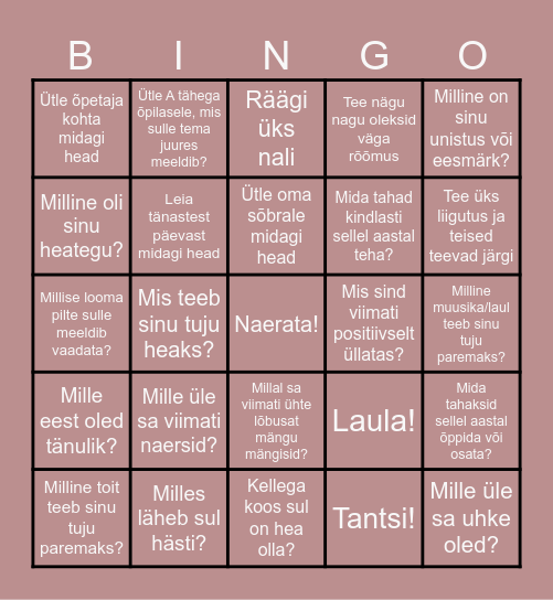 Õnne Bingo Card