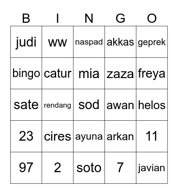 Untitled Bingo Card