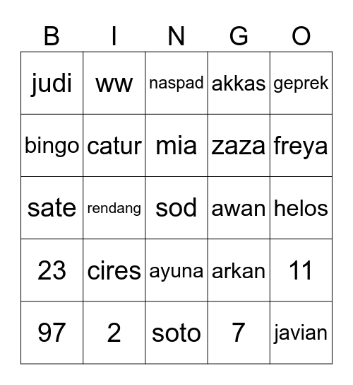 Untitled Bingo Card