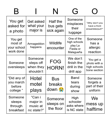Indianapolis Trip Bingo Card