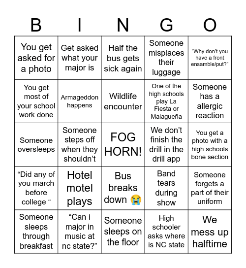 Indianapolis Trip Bingo Card