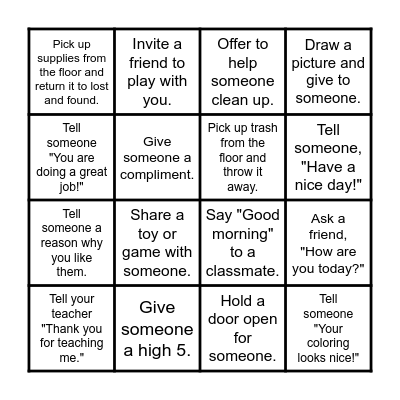 Kindness Bingo Card