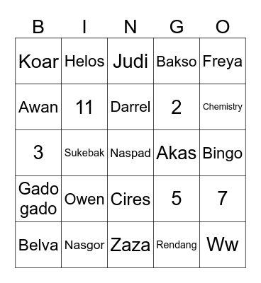 Untitled Bingo Card