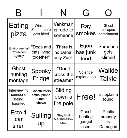 Ghostbusters 1984 Bingo Card