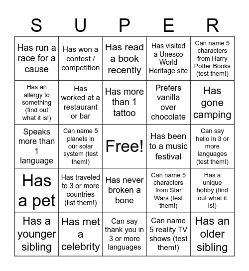 Icebreaker Bingo Card