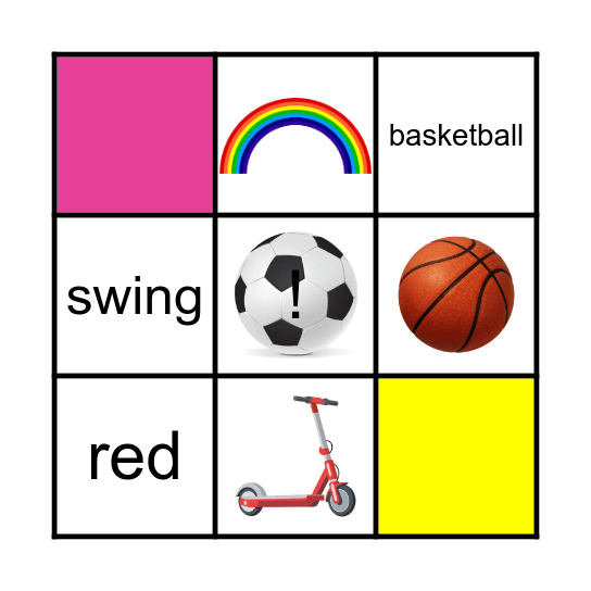 Playground, colours Bingo Card