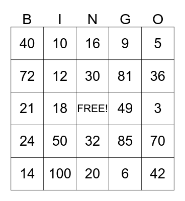 MULTIPLICATION BINGO Card