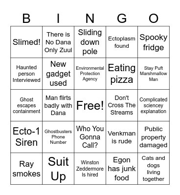 Ghostbusters Movie Night Bingo Card