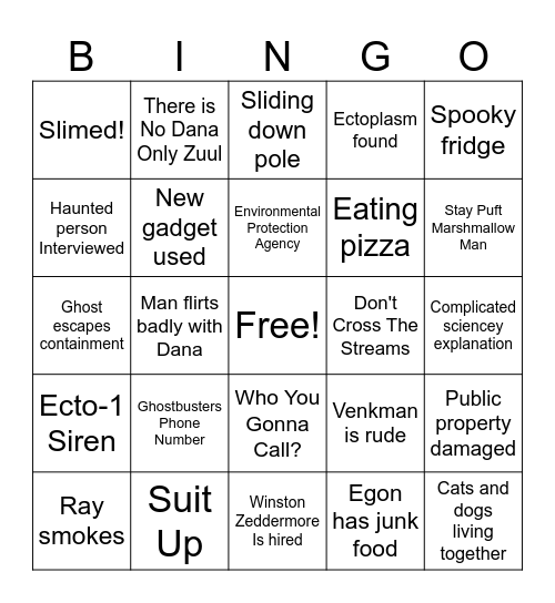 Ghostbusters Movie Night Bingo Card