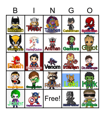 Superhero Vs. Villains Bingo Card