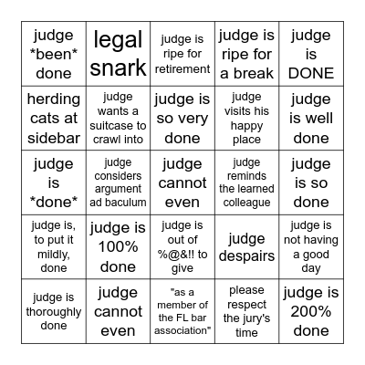 Judge Kraynick's sanity v FL v Sarah Boone Bingo Card