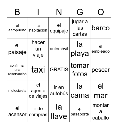 Descubre 1 Ch.5 Travel Vocab Bingo Card