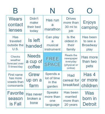 Get to Know You Bingo Card