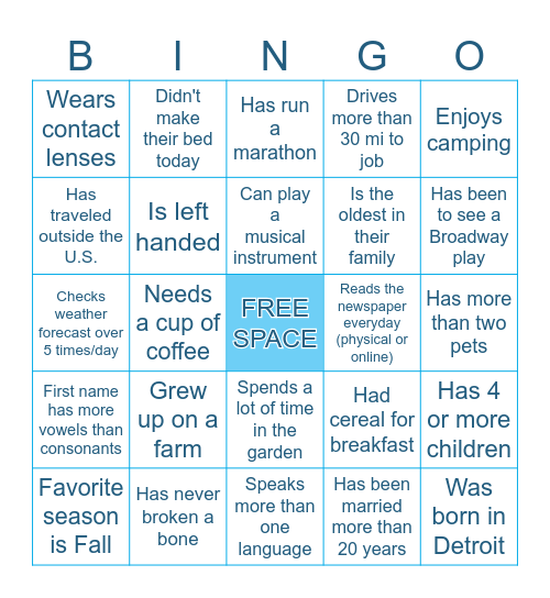 Get to Know You Bingo Card