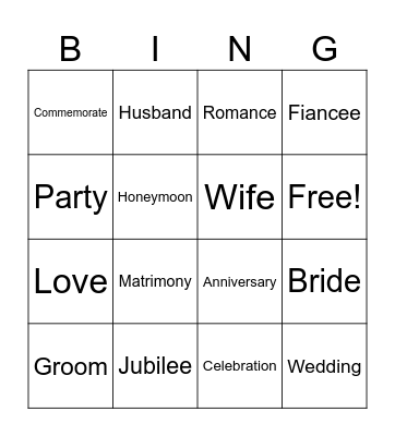 Bear's 25th Wedding Anniversary Bingo Card