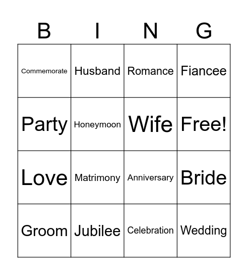 Bear's 25th Wedding Anniversary Bingo Card