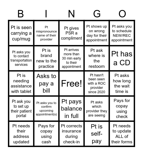 ROC PSR BINGO Card