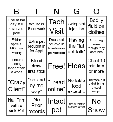 Vet Tech Bingo! Bingo Card