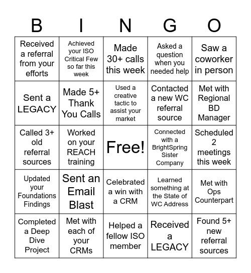 Inside Sales BINGO with a TWIST Bingo Card