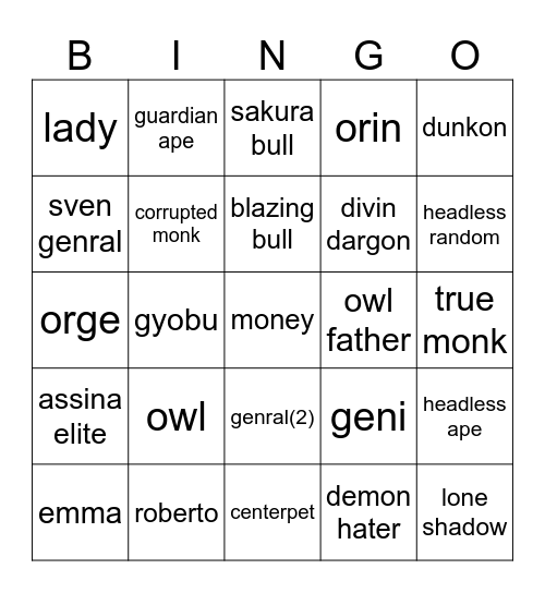 Untitled Bingo Card