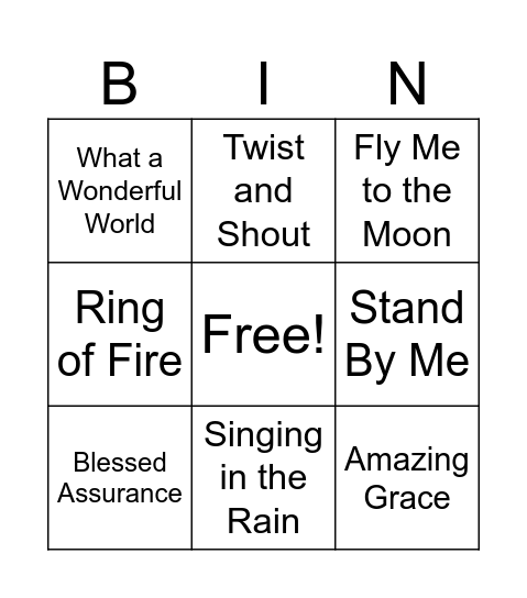 Musical Bingo Card