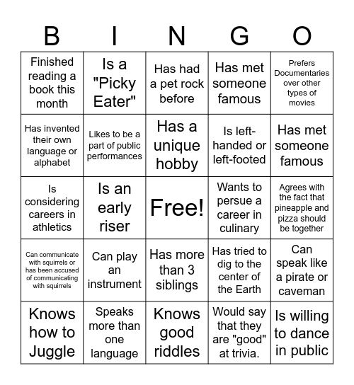 Classroom Bingo Card