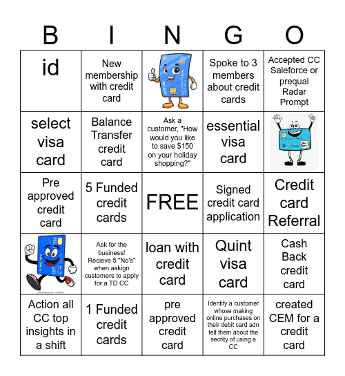 Credit Card BINGO Card