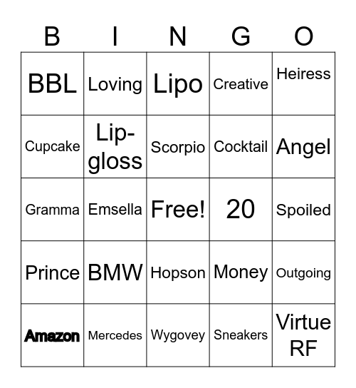 Angel's Birthday BINGO Card