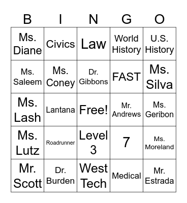 LAKE SHORE MIDDLE SCHOOL Bingo Card