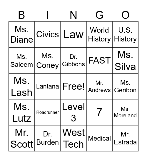 LAKE SHORE MIDDLE SCHOOL Bingo Card