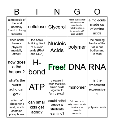 Macromolecules Bingo Card