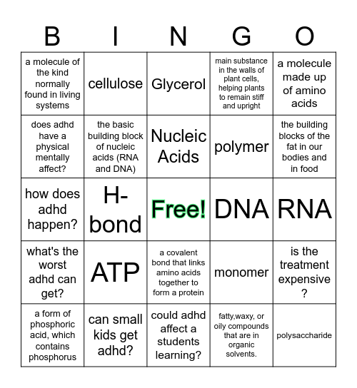 Macromolecules Bingo Card