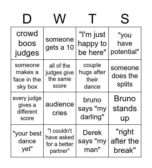 Dancing with the Stars Disney Night Bingo Card